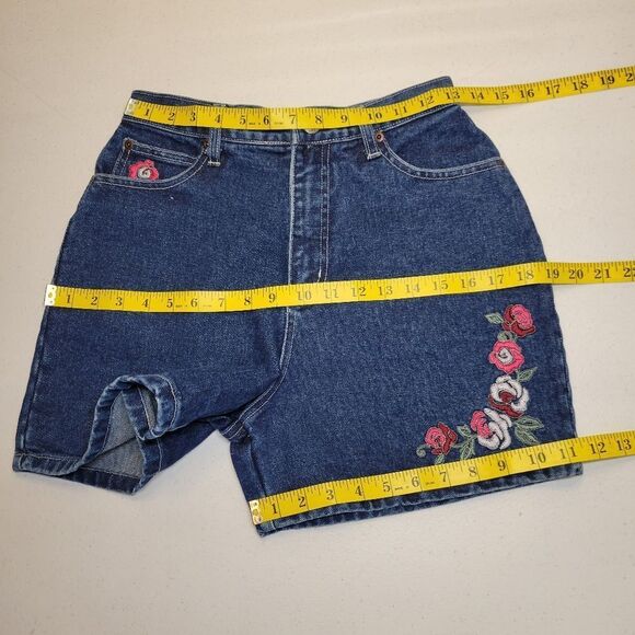 North Crest 90s Vintage Pink Floral Embroidered Denim Women's Blue Jean Shorts - Picture 10 of 15
